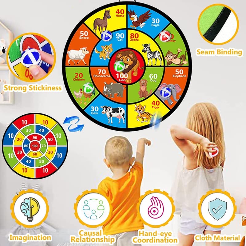 Double-Sided Dart Board with Sticky Balls - Kids Ages 4-8