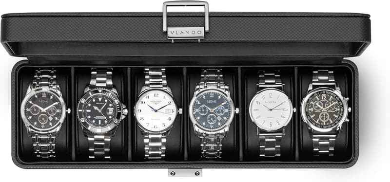 Men's Watch Case with Glass Lid, Lockable Leather Organizer