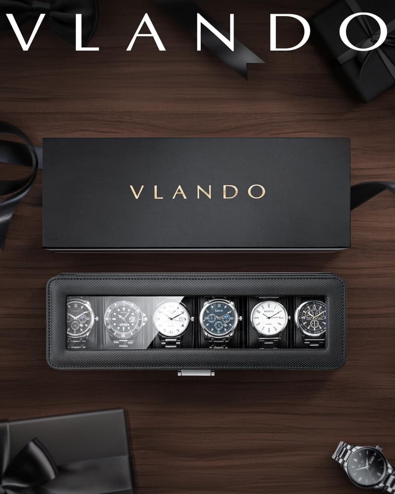 Men's Watch Case with Glass Lid, Lockable Leather Organizer