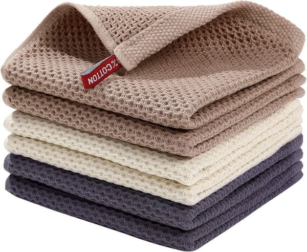 Ultra Soft Cotton Waffle Kitchen Dish Cloths - 6-Pack