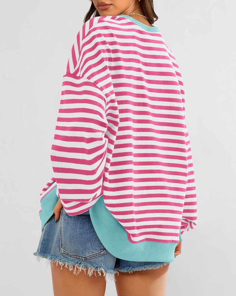 Trendy Y2K Striped Pullover for Women - Long Sleeve Crew Neck