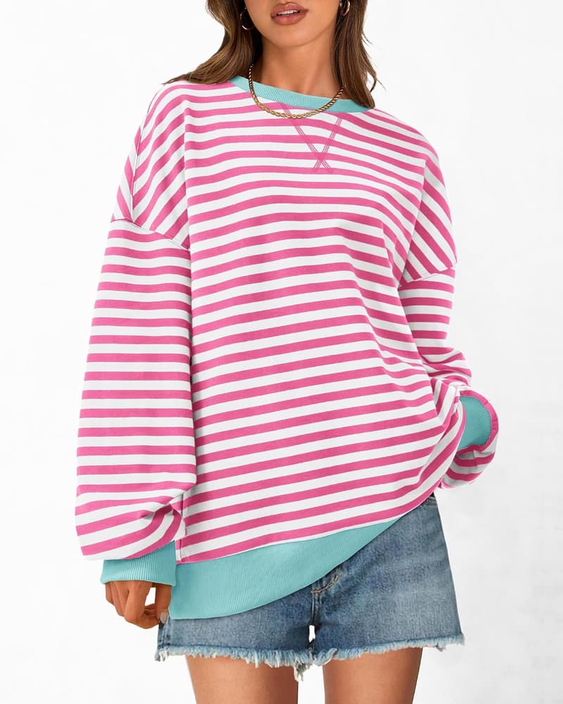 Trendy Y2K Striped Pullover for Women - Long Sleeve Crew Neck