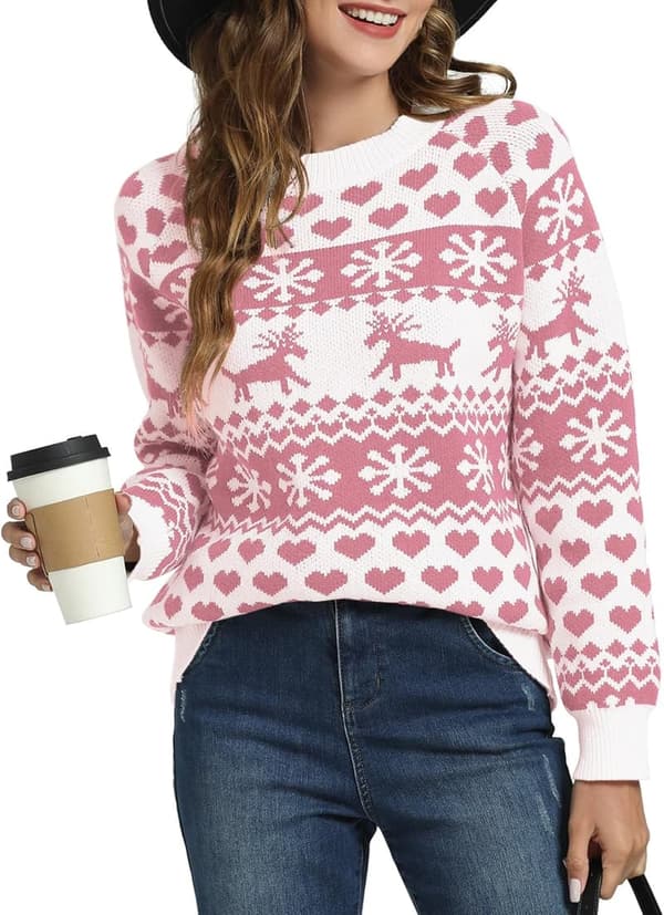 Christmas Women's Reindeer Snowflake Knit Pullover Sweater