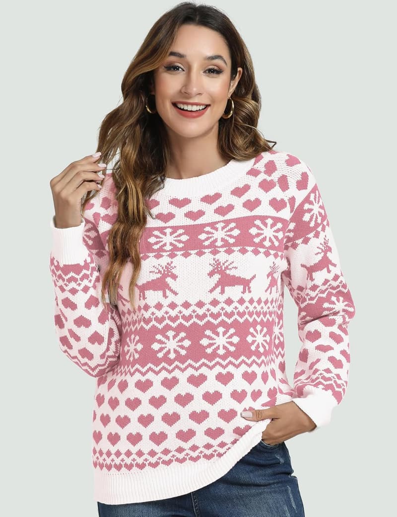 Christmas Women's Reindeer Snowflake Knit Pullover Sweater