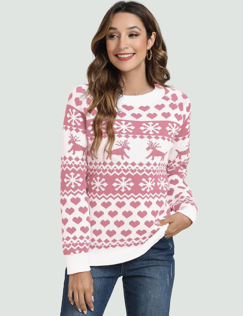 Christmas Women's Reindeer Snowflake Knit Pullover Sweater