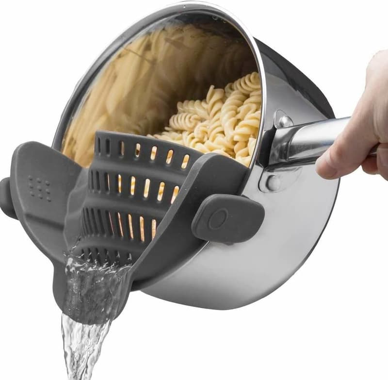 Silicone Snap N' Strain Pasta Strainer - Heat Resistant, Grey