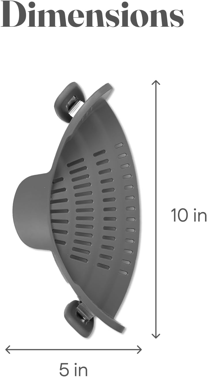 Silicone Snap N' Strain Pasta Strainer - Heat Resistant, Grey