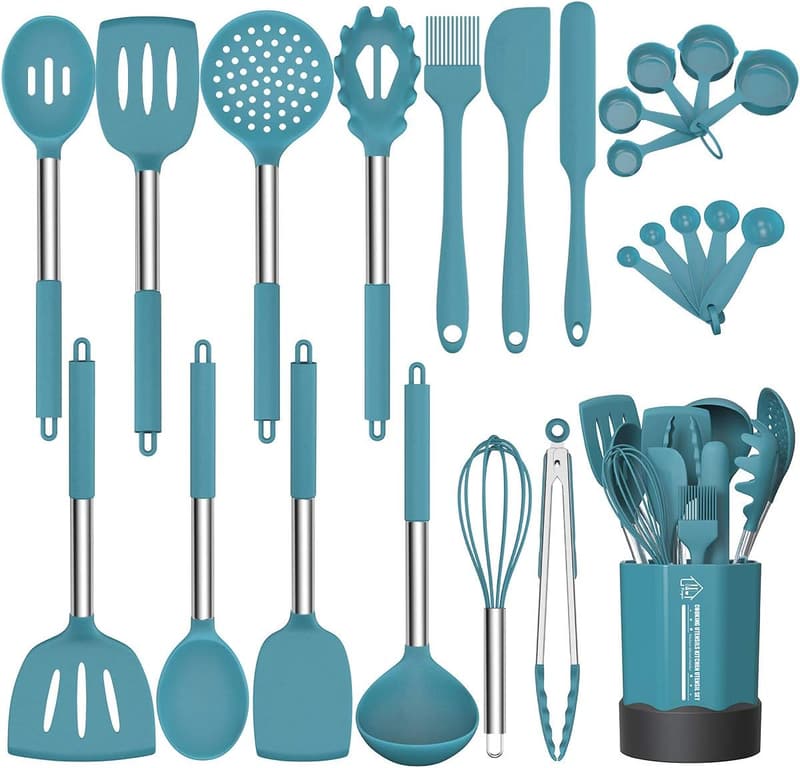 24-Piece Non-Stick Silicone Cooking Utensil Set with Steel Handles