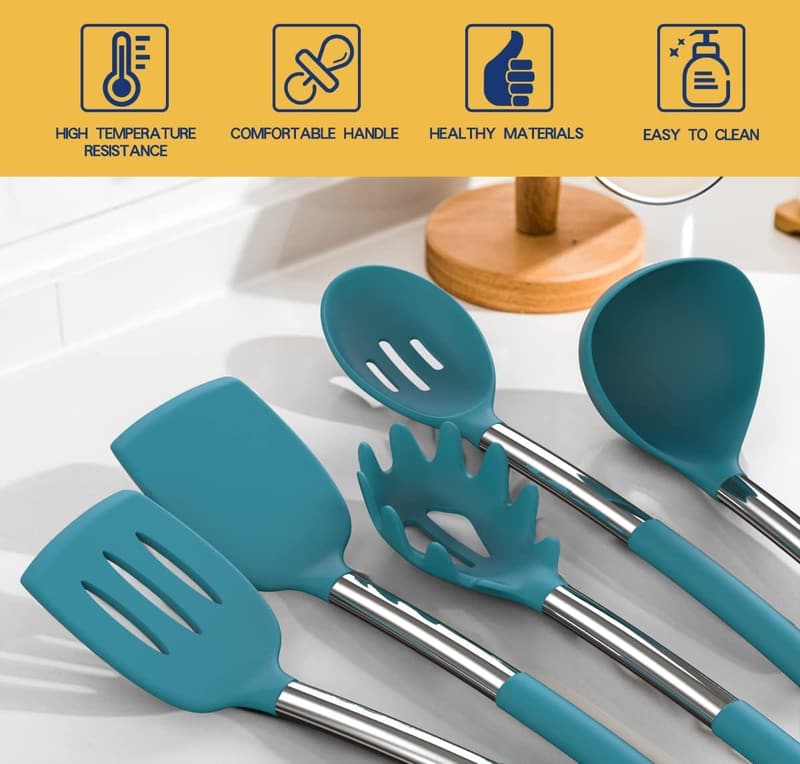 24-Piece Non-Stick Silicone Cooking Utensil Set with Steel Handles