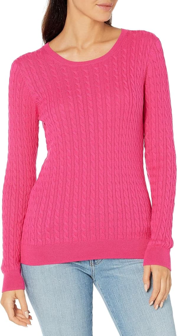 Women's Lightweight Long-Sleeve Cable Crewneck Sweater