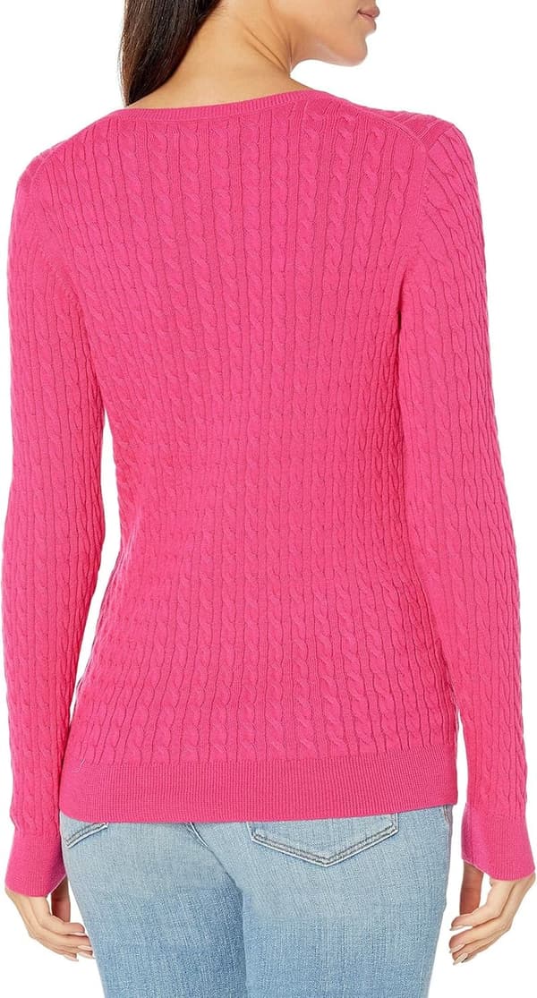 Women's Lightweight Long-Sleeve Cable Crewneck Sweater