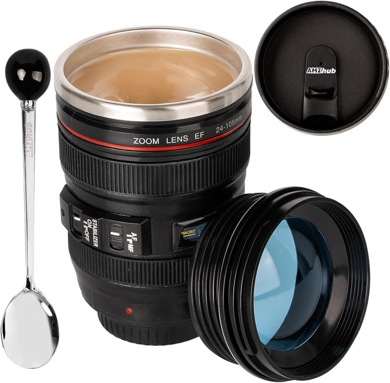 Camera Lens Coffee Mug - Stainless Steel Travel Thermos