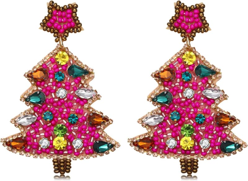 Handmade Beaded Christmas Tree Earrings for Women