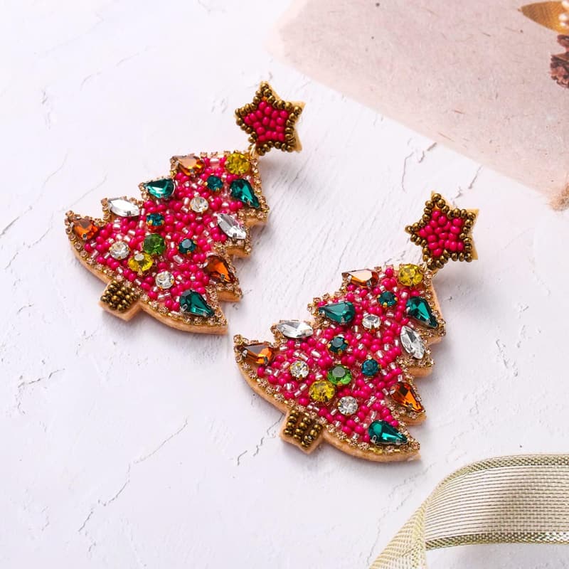 Handmade Beaded Christmas Tree Earrings for Women