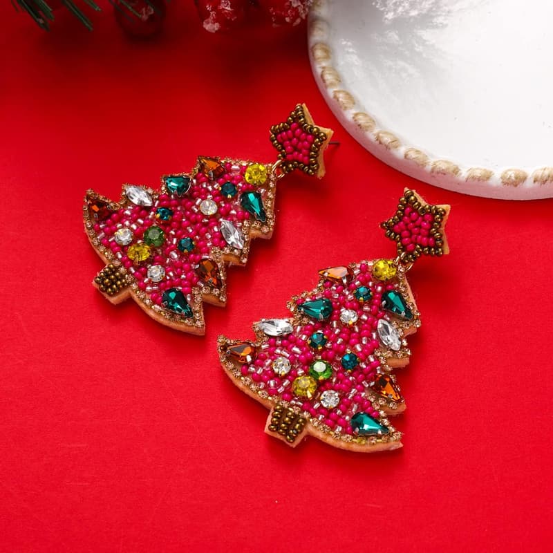 Handmade Beaded Christmas Tree Earrings for Women