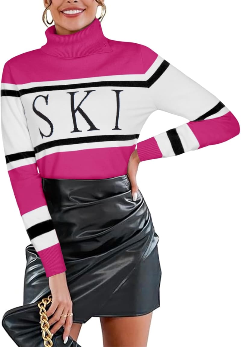 2025 Spring Women's Colorblock Turtleneck Sweater