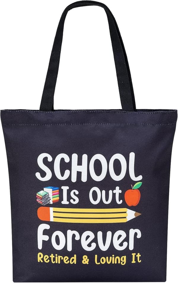 Fun Black Canvas Tote Bag for Retired Teachers - Reusable & Washable