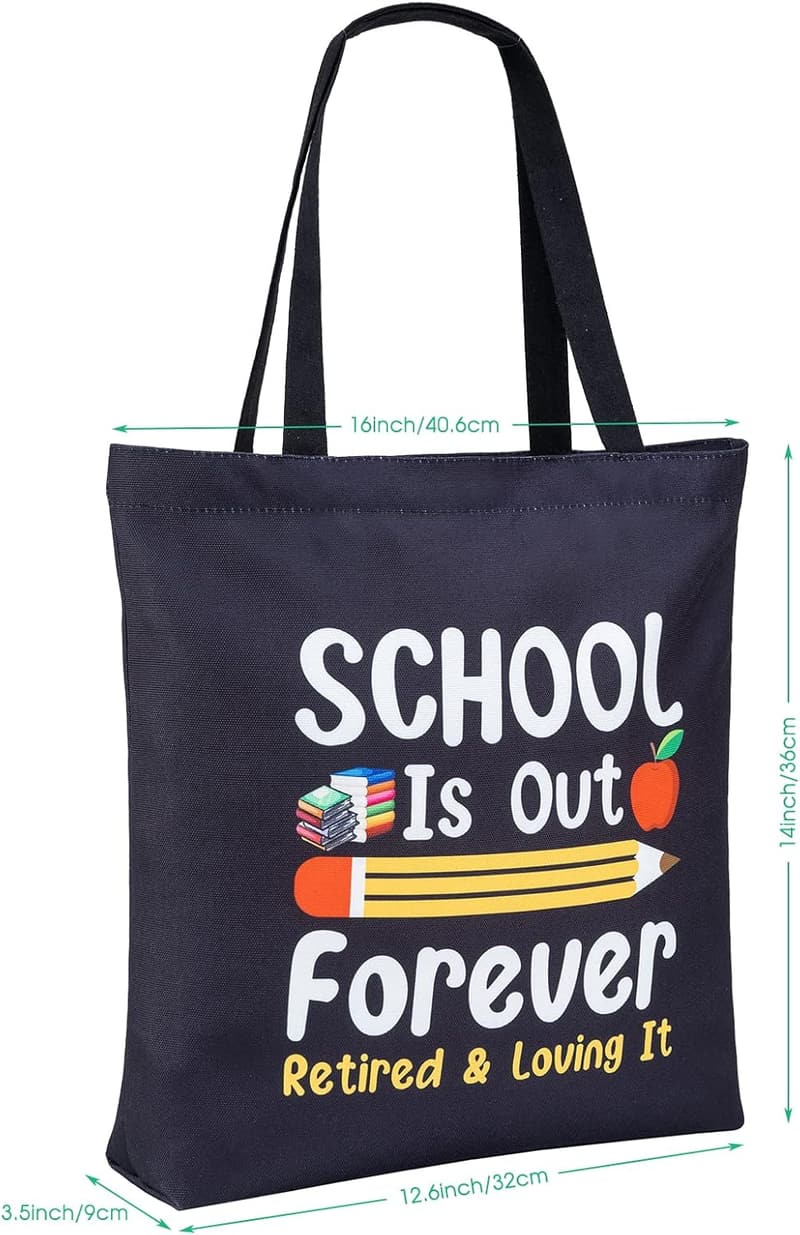 Fun Black Canvas Tote Bag for Retired Teachers - Reusable & Washable