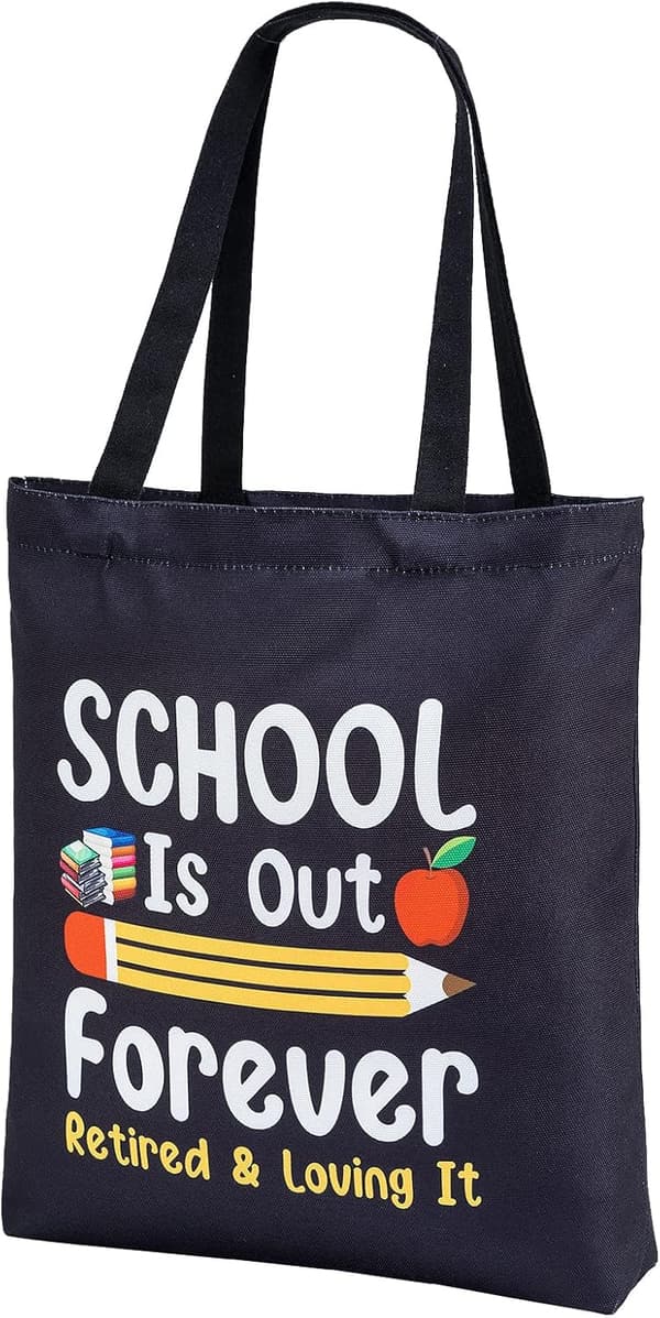 Fun Black Canvas Tote Bag for Retired Teachers - Reusable & Washable