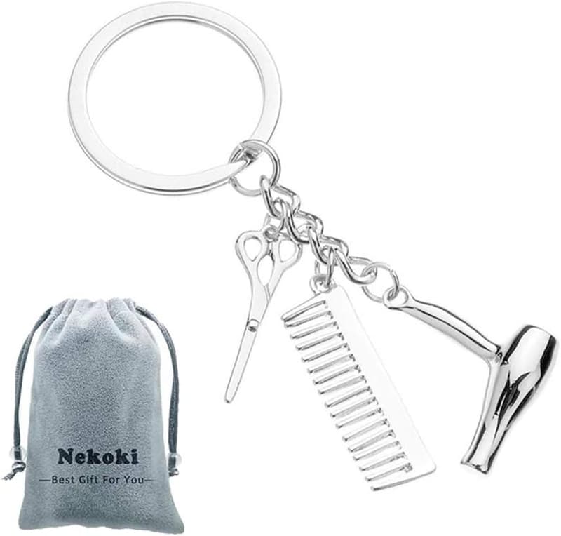 Hair Stylist Graduation Gift Keychain – Hair Dryer & Scissors Charm