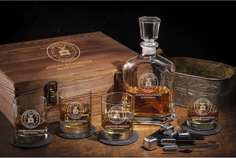 Personalized Military Whiskey Decanter Set with 4 Glasses