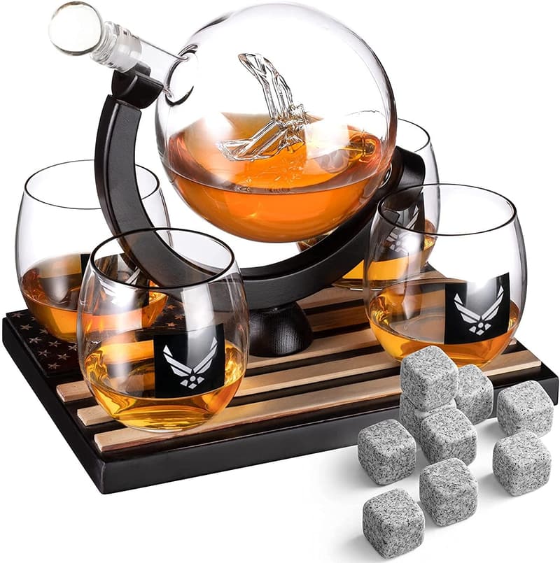 Air Force Whiskey Decanter Set with Glasses & Stones