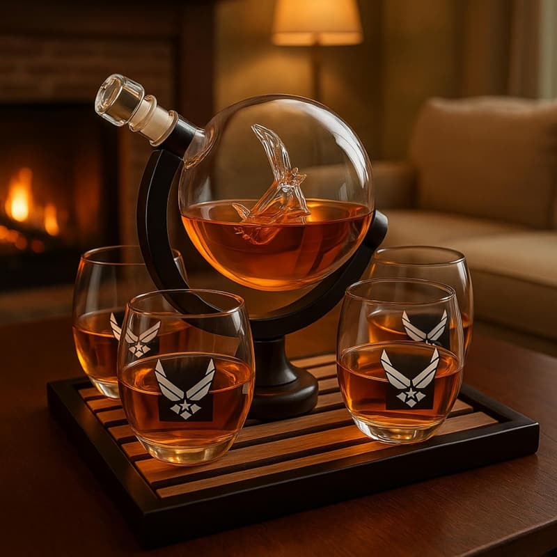 Air Force Whiskey Decanter Set with Glasses & Stones