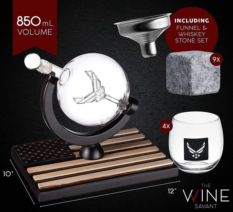 Air Force Whiskey Decanter Set with Glasses & Stones
