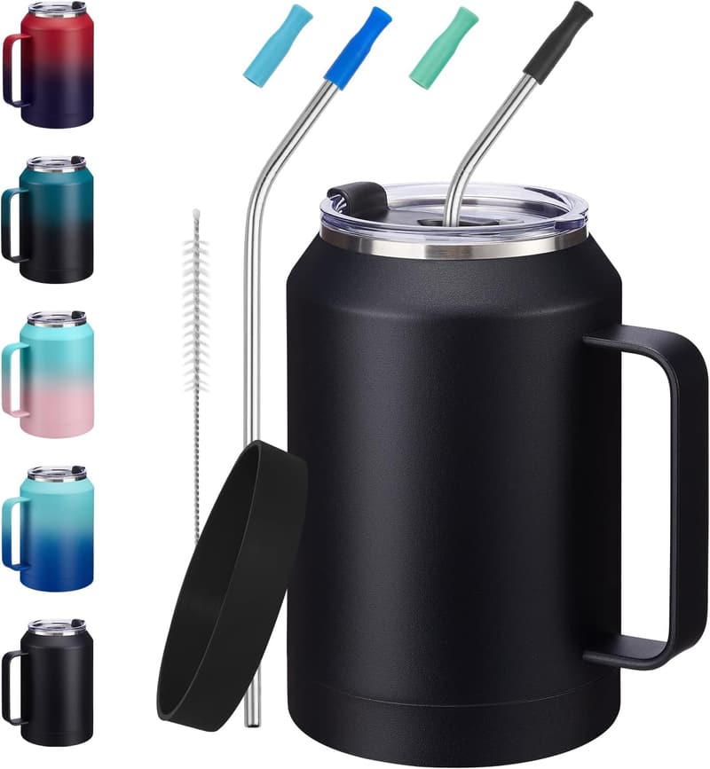 32 oz Insulated Coffee Mug with Handle & Straw Lid