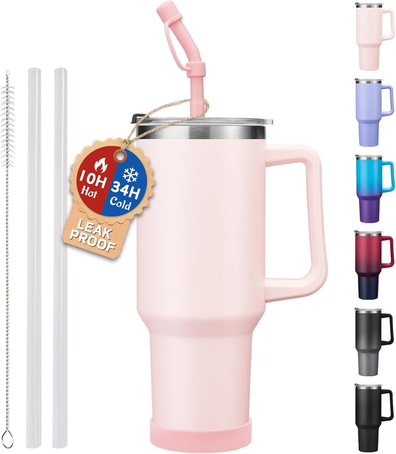 40 oz Insulated Travel Mug with Handle and Spill Proof Lid