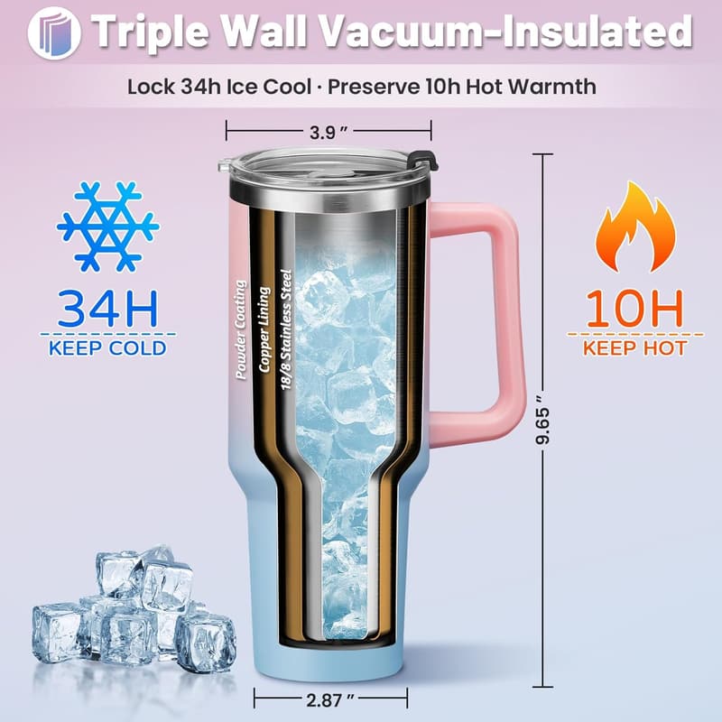 40 oz Insulated Travel Mug with Handle and Spill Proof Lid