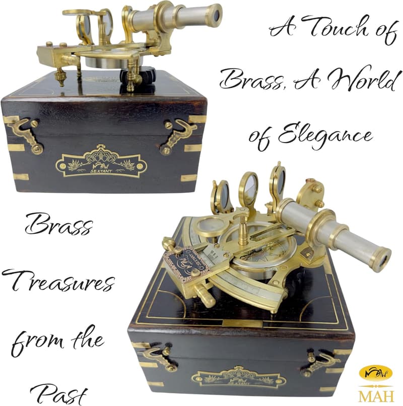 Father's Day Brass Sextant in Vintage Hardwood Box