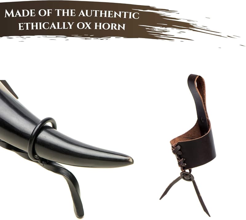 Viking Drinking Horn with Stand - 15-20 Oz Natural Horn