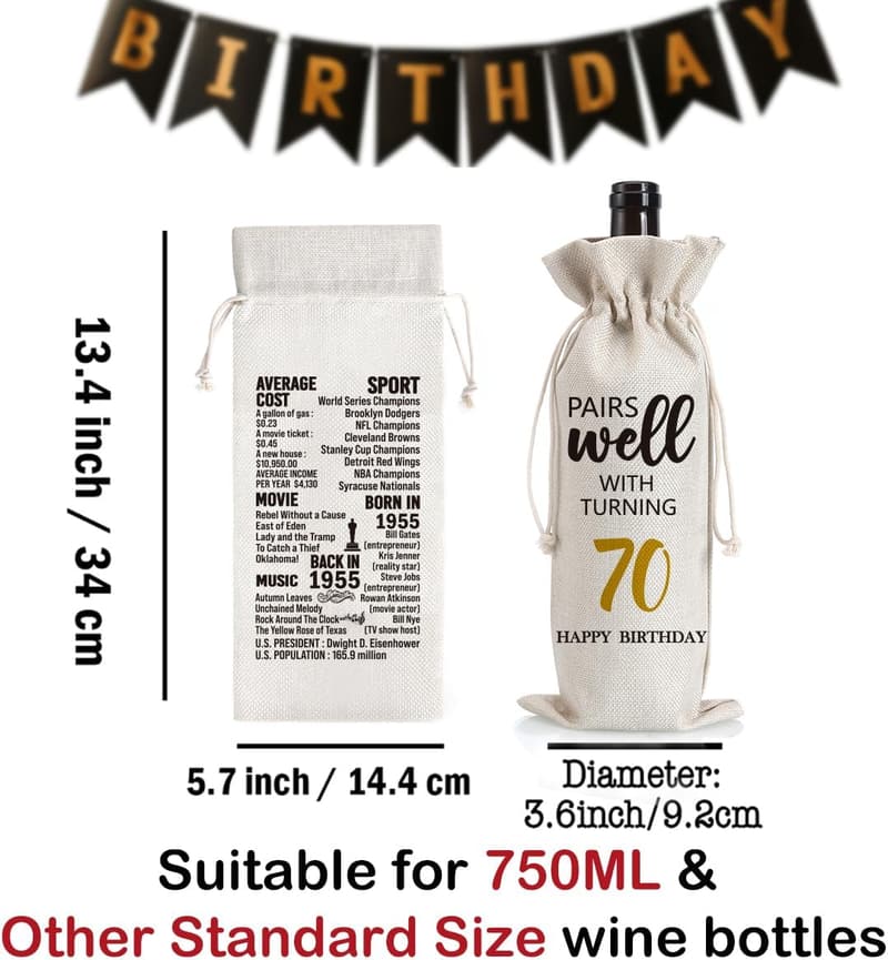 70th Birthday Wine Bag Gift for Him and Her