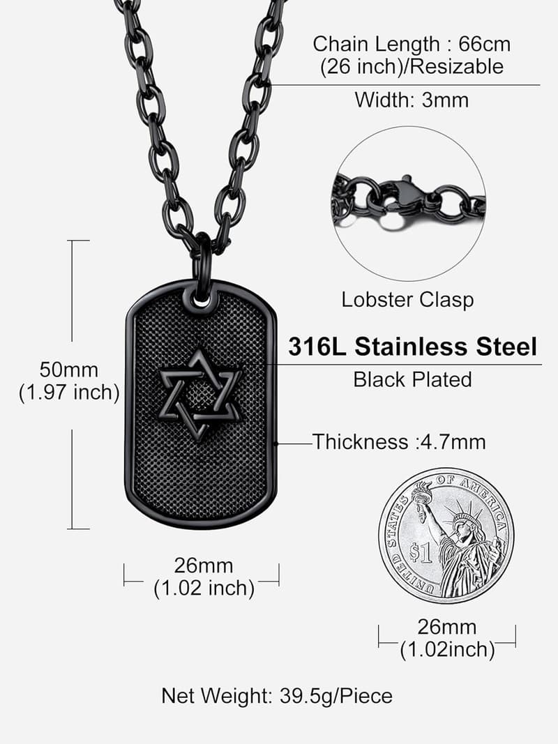 Star of David Pendant Necklace in Stainless Steel/18K Gold for Women and Men
