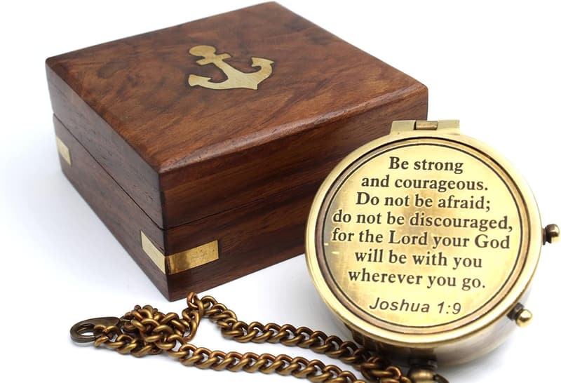 Baptism Gift: Antique Nautical Compass with Engraved Scripture