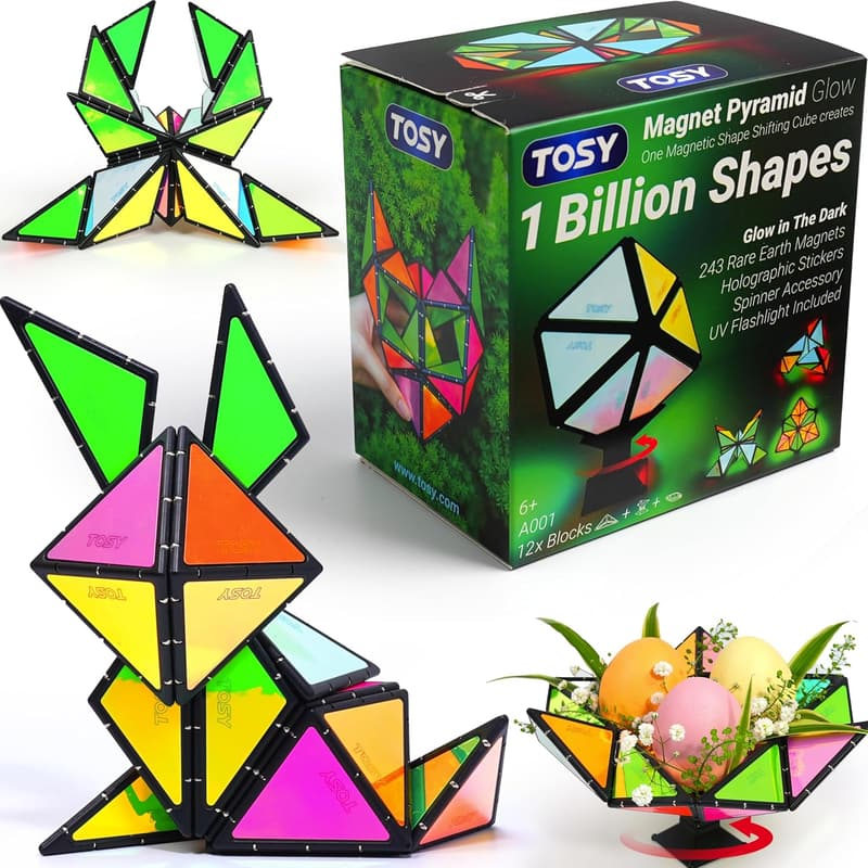Glow-in-the-Dark Holographic Magnet Tiles Puzzle - 12 Pieces