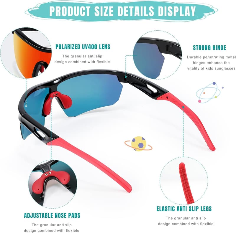 Polarized Kids Baseball Sunglasses - Lightweight UV400 Shades