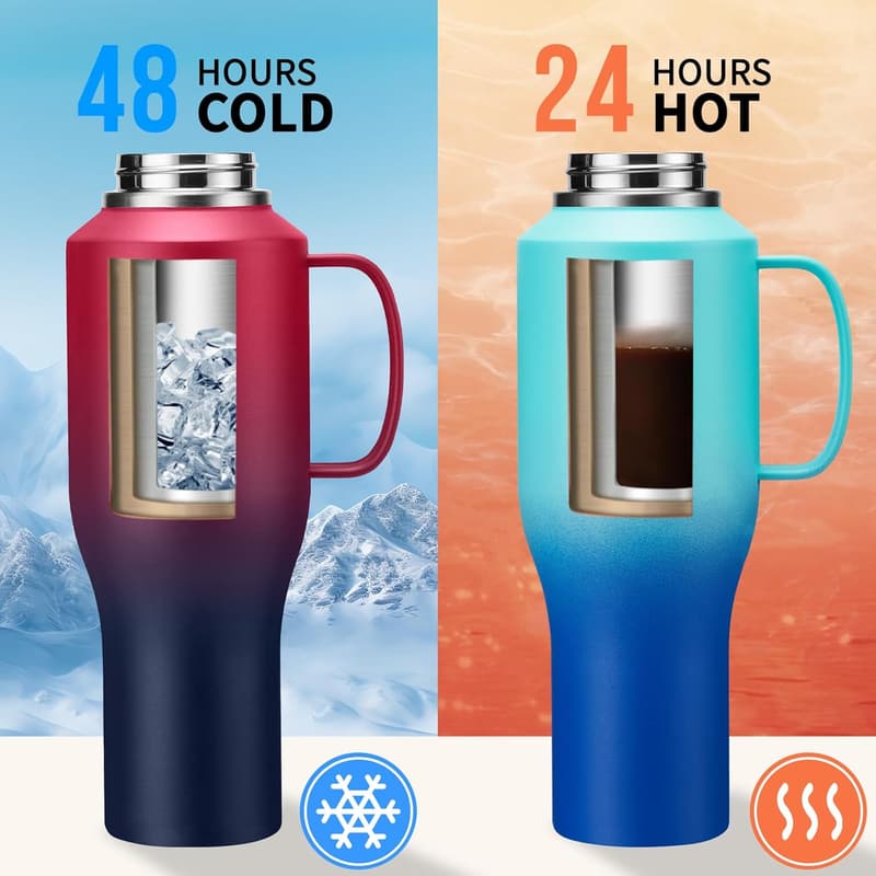 40oz Stainless Steel Insulated Water Bottle with Handle & Straw