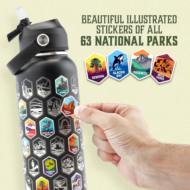 Insulated 32 Oz Water Bottle with 63 Stickers and 3 Lids for Hiking