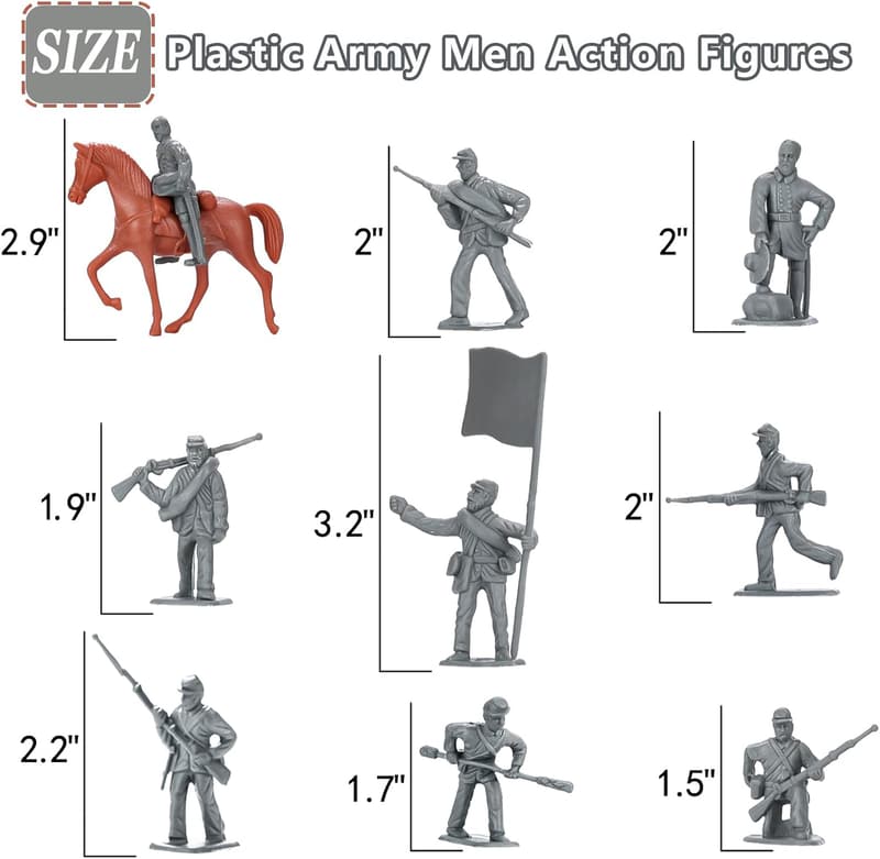 Civil War Army Men Set (42 pcs) - Plastic Action Figures for Dioramas