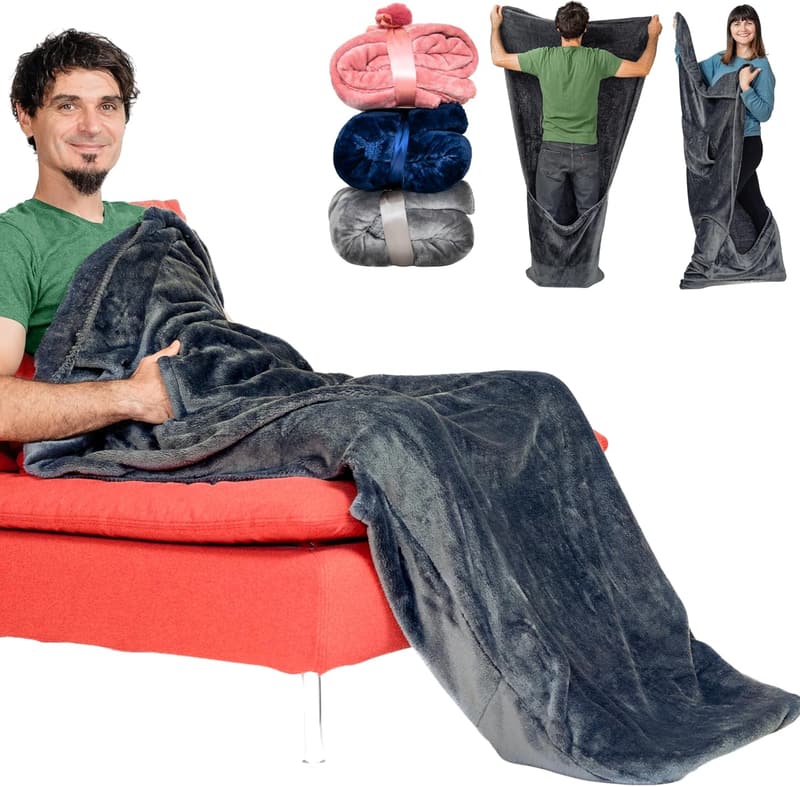 Father's Day Fleece Pocket Blanket for Men - Lightweight Gift