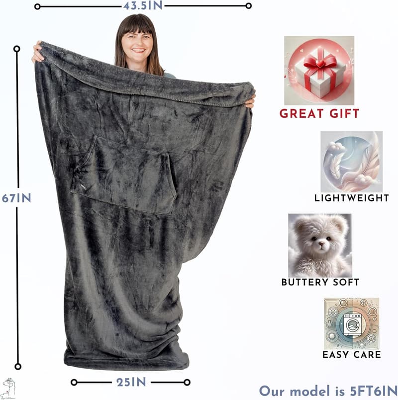 Father's Day Fleece Pocket Blanket for Men - Lightweight Gift