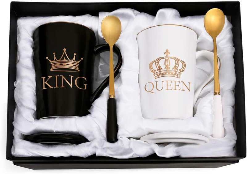 His and Hers King and Queen Coffee Mugs Set for Couples