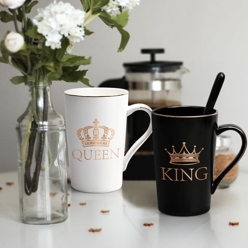 His and Hers King and Queen Coffee Mugs Set for Couples
