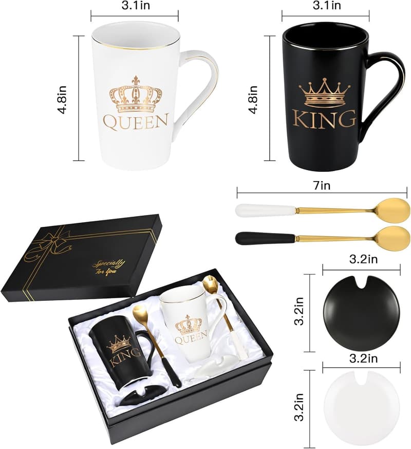 His and Hers King and Queen Coffee Mugs Set for Couples