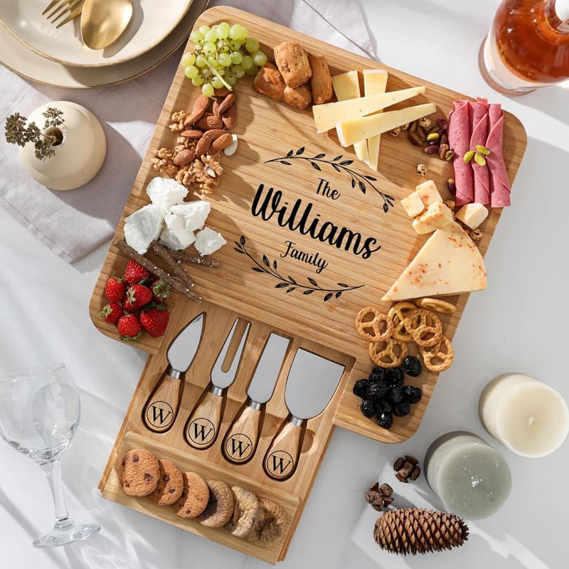 Custom Engraved Charcuterie Board Gift Set for Couples