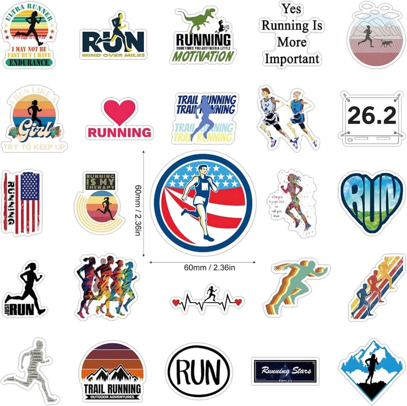 Running Stickers Pack - 110pcs Waterproof Vinyl Stickers for Runners