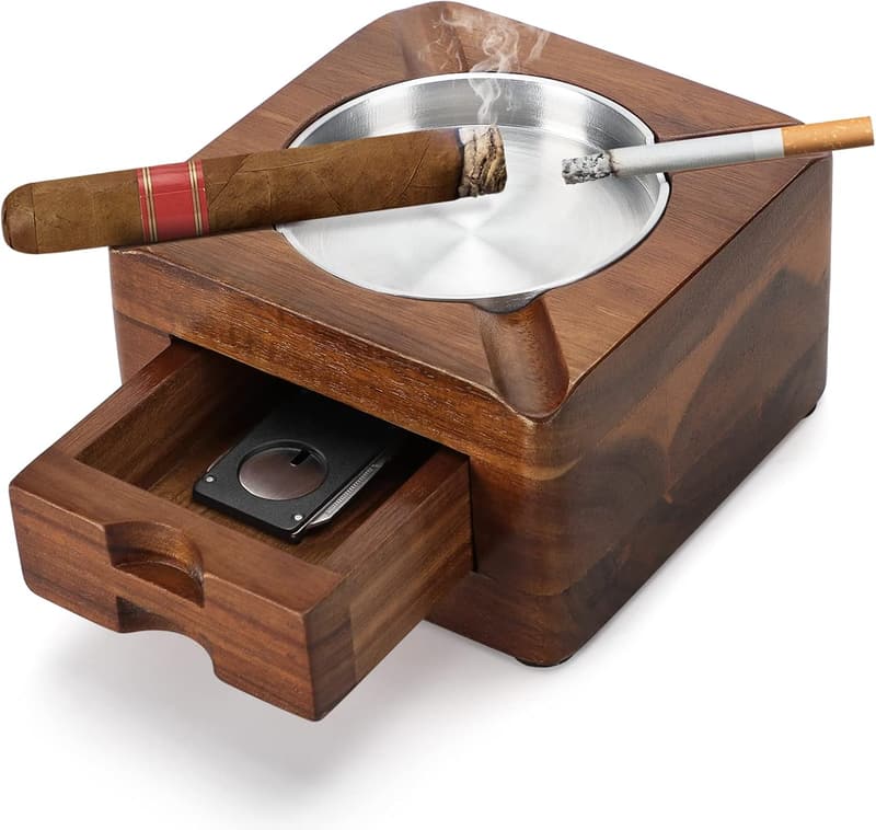 Personalized Wooden Ashtray with Cigar Drawer for Men