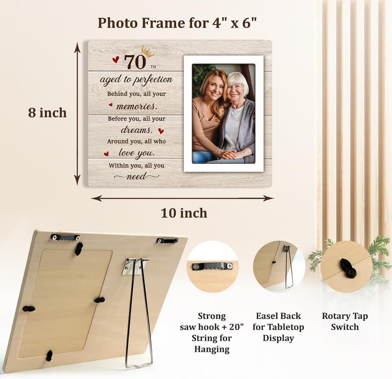 70th Birthday Wooden Picture Frame for Him/Her